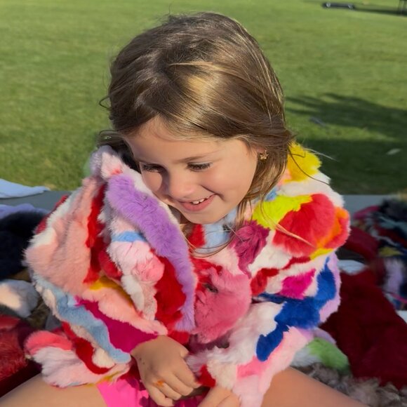 Adrienne Landau Kids Girls Multicolor Real Rabbit Fur Jacket - Picture 4 of 11